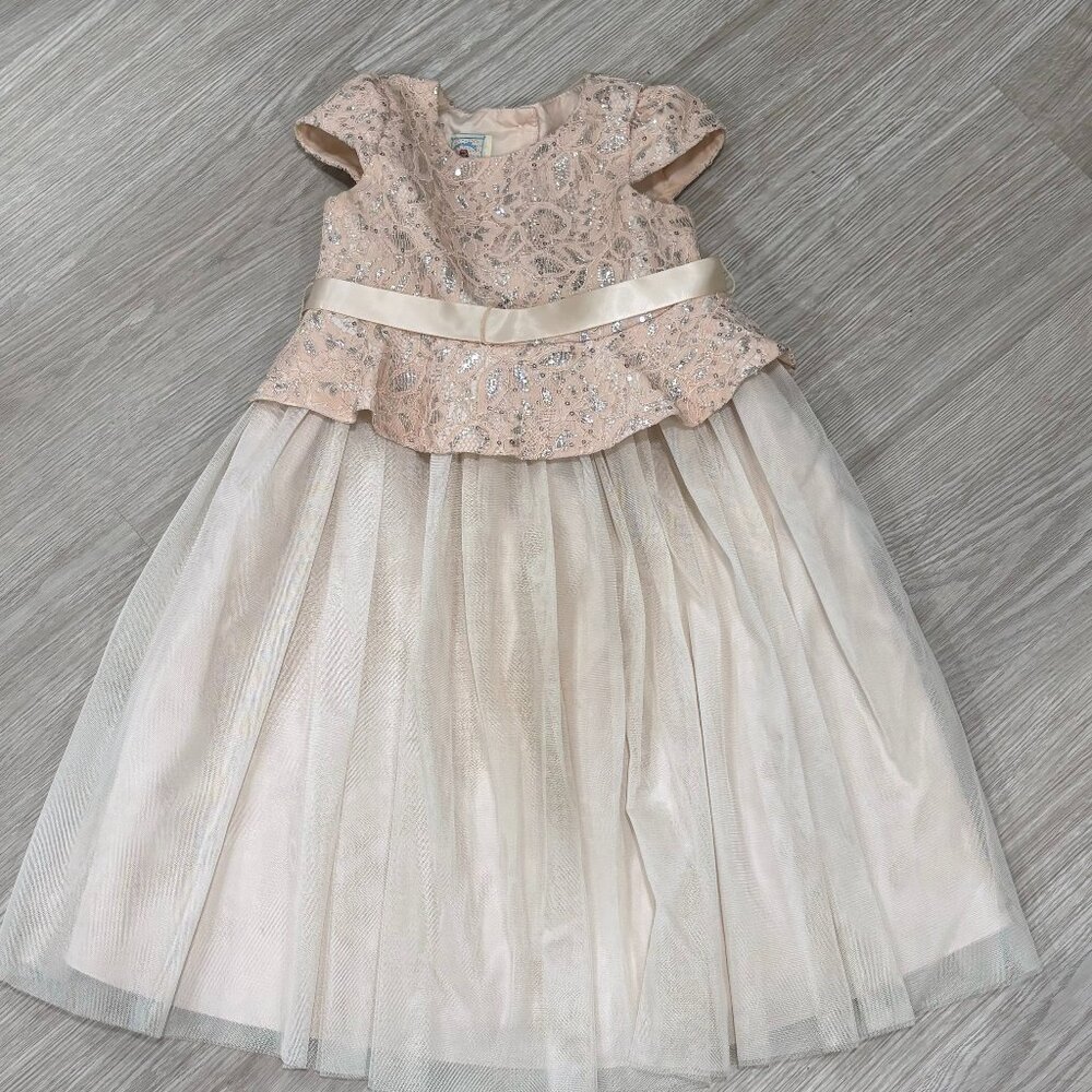 MARMELLATA Champagne & Pink 2-Tier Girl's Party Dress - Size 3T